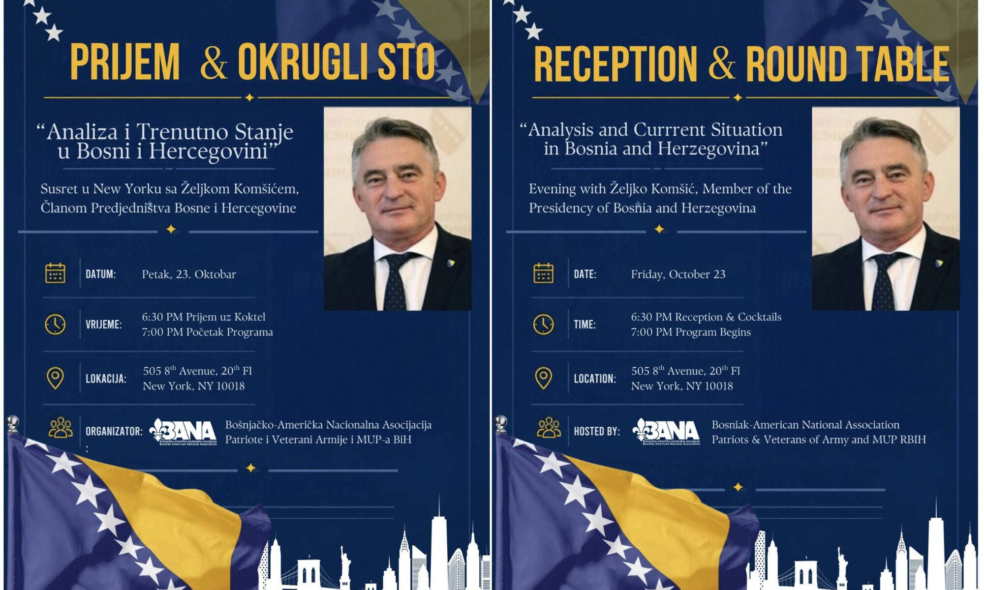 ČLAN PREDSJEDNIŠTVA BOSNE I HERCEGOVINE ŽELJKO KOMŠIĆ, U PETAK, 23. OKTOBRA U NEW YORKU